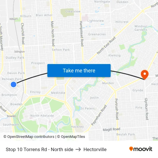 Stop 10 Torrens Rd - North side to Hectorville map