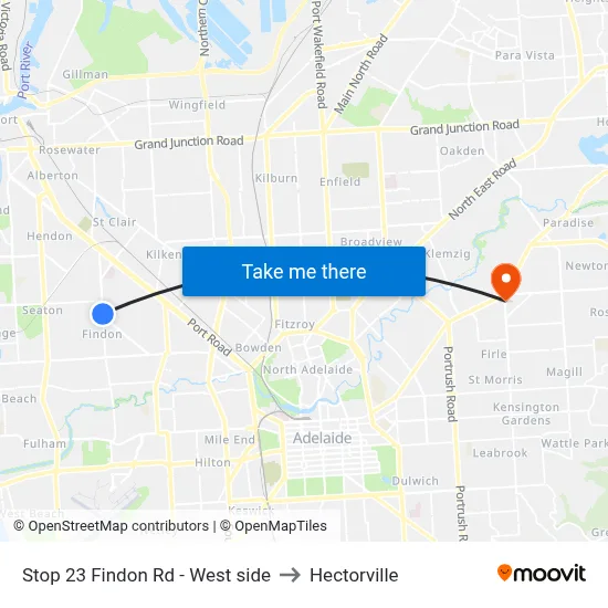 Stop 23 Findon Rd - West side to Hectorville map