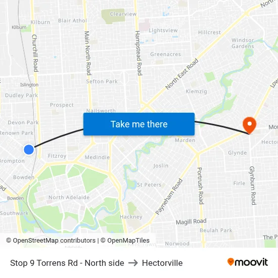 Stop 9 Torrens Rd - North side to Hectorville map