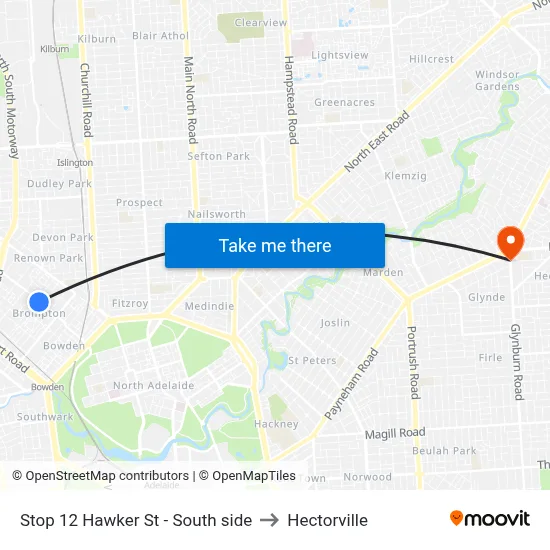Stop 12 Hawker St - South side to Hectorville map