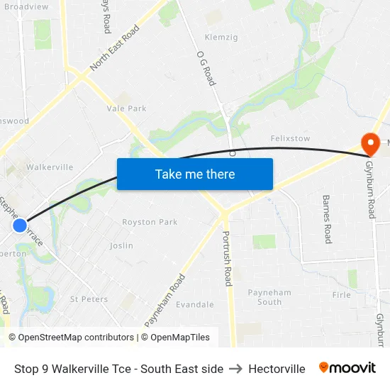 Stop 9 Walkerville Tce - South East side to Hectorville map