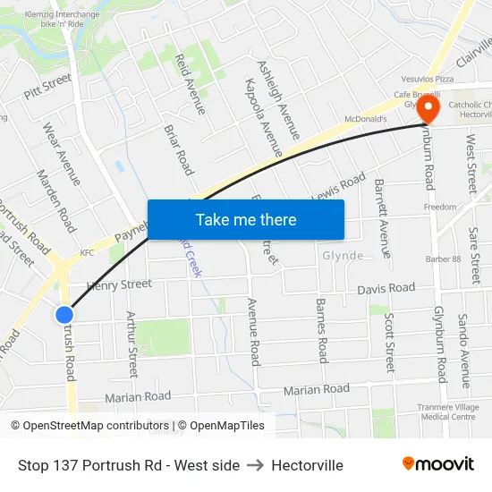 Stop 137 Portrush Rd - West side to Hectorville map