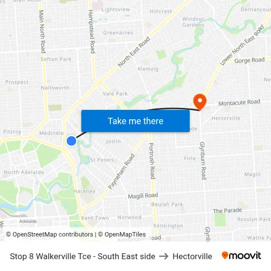 Stop 8 Walkerville Tce - South East side to Hectorville map