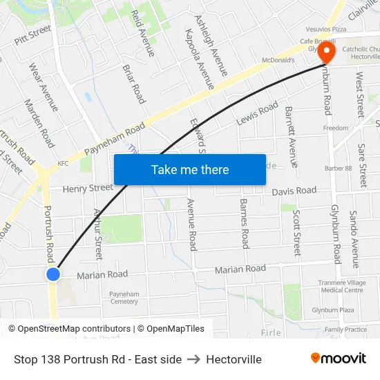 Stop 138 Portrush Rd - East side to Hectorville map
