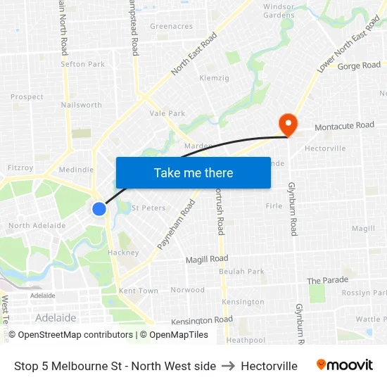 Stop 5 Melbourne St - North West side to Hectorville map