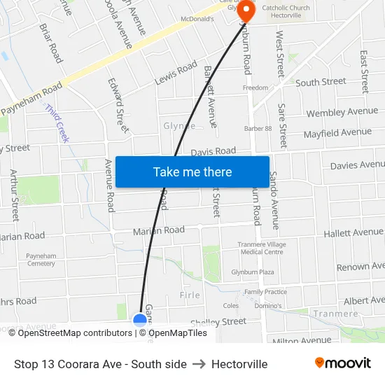 Stop 13 Coorara Ave - South side to Hectorville map