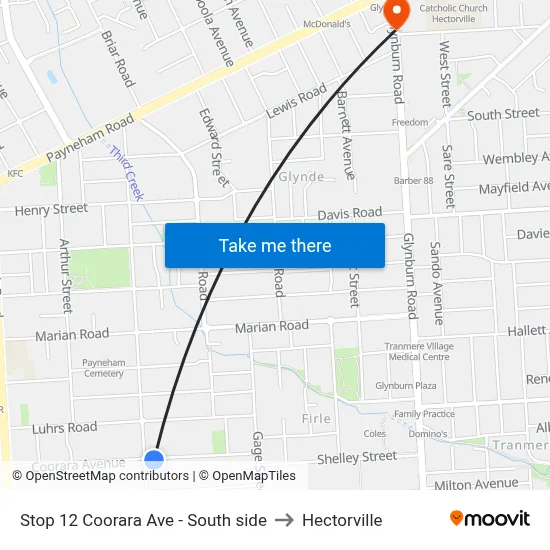 Stop 12 Coorara Ave - South side to Hectorville map