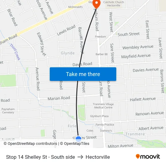 Stop 14 Shelley St - South side to Hectorville map