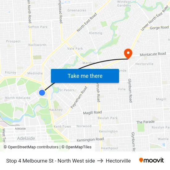 Stop 4 Melbourne St - North West side to Hectorville map