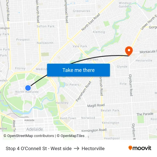 Stop 4 O'Connell St - West side to Hectorville map