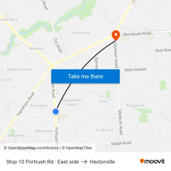 Stop 10 Portrush Rd - East side to Hectorville map