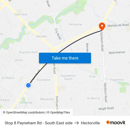 Stop 8 Payneham Rd - South East side to Hectorville map