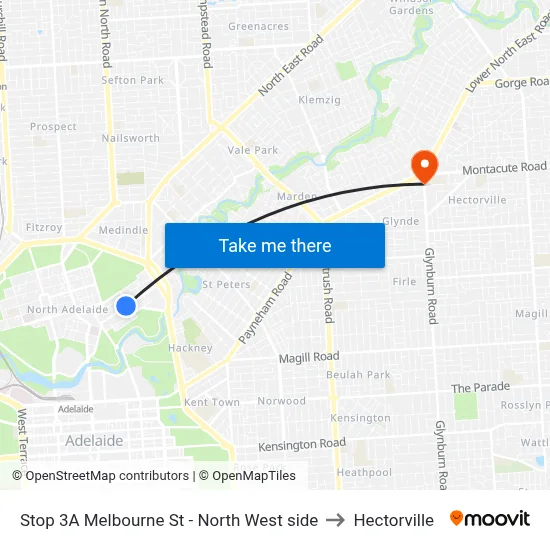 Stop 3A Melbourne St - North West side to Hectorville map