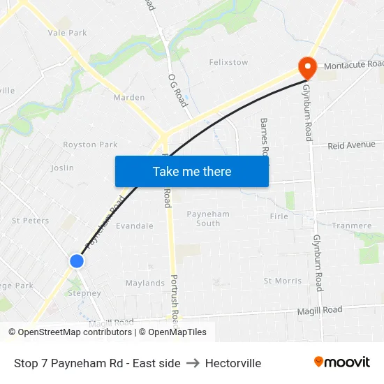 Stop 7 Payneham Rd - East side to Hectorville map