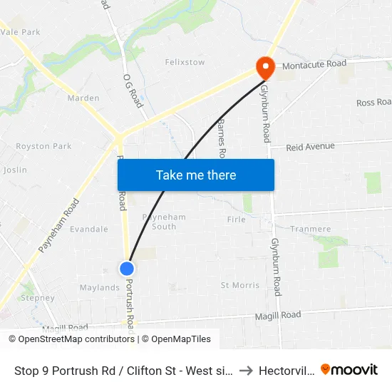 Stop 9 Portrush Rd / Clifton St - West side to Hectorville map