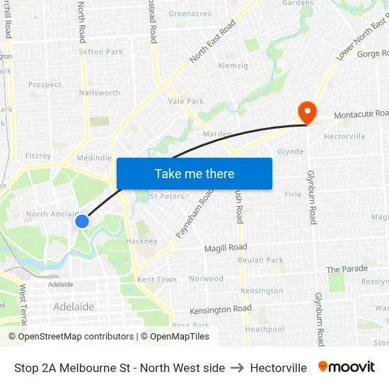 Stop 2A Melbourne St - North West side to Hectorville map