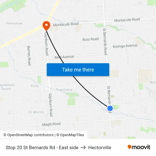 Stop 20 St Bernards Rd - East side to Hectorville map