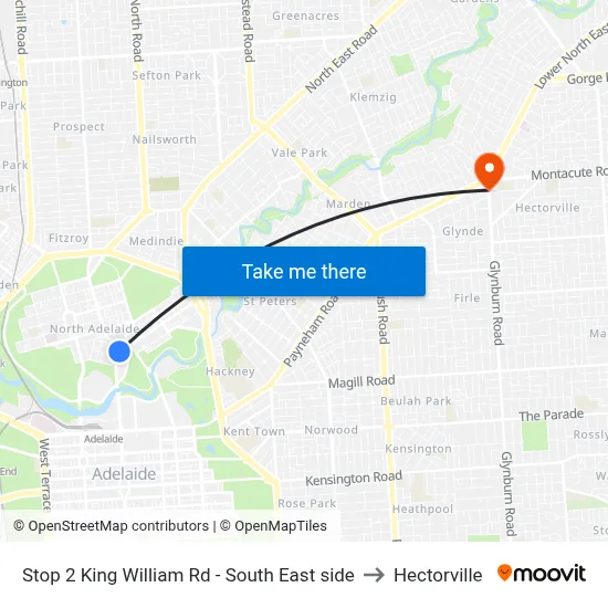 Stop 2 King William Rd - South East side to Hectorville map