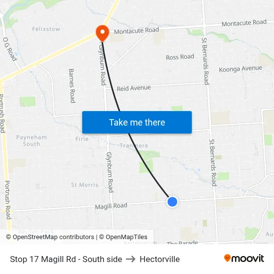 Stop 17 Magill Rd - South side to Hectorville map