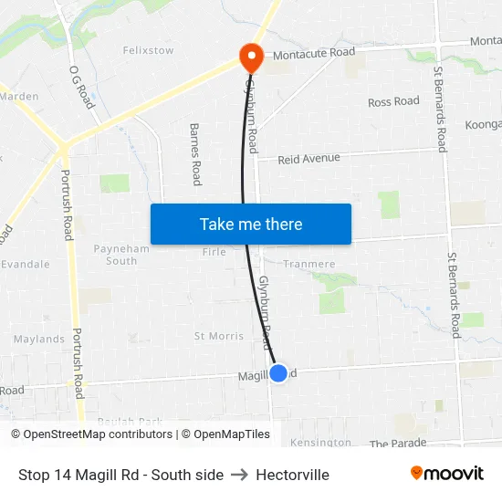 Stop 14 Magill Rd - South side to Hectorville map