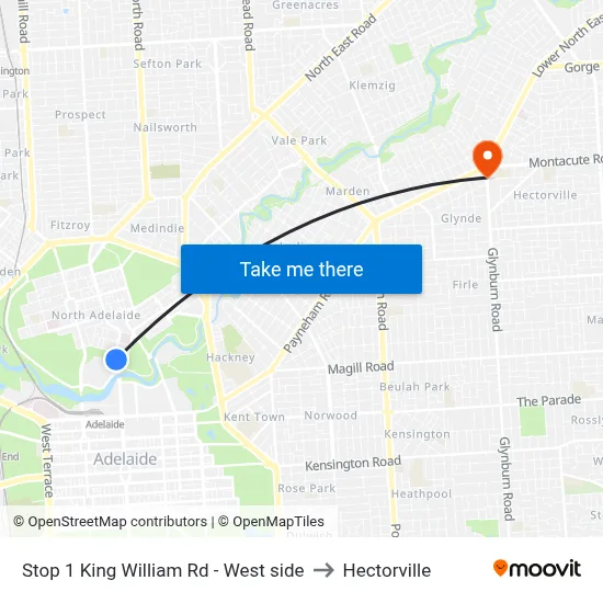 Stop 1 King William Rd - West side to Hectorville map