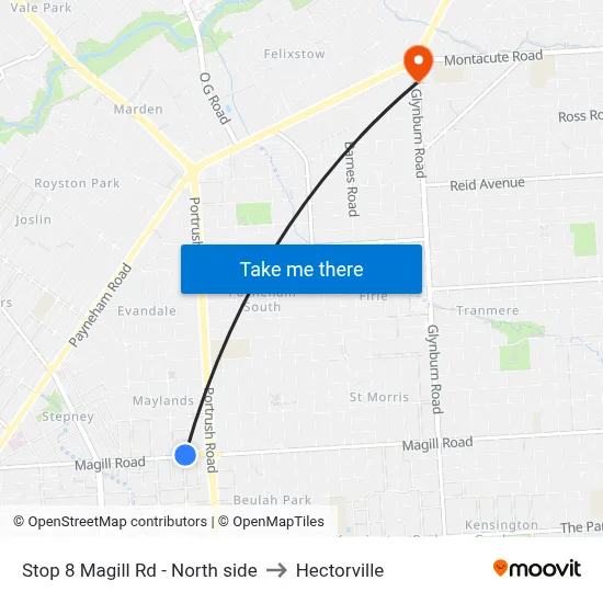 Stop 8 Magill Rd - North side to Hectorville map