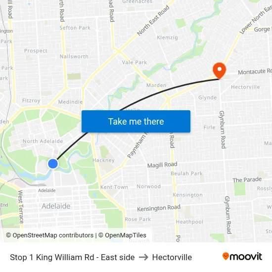 Stop 1 King William Rd - East side to Hectorville map