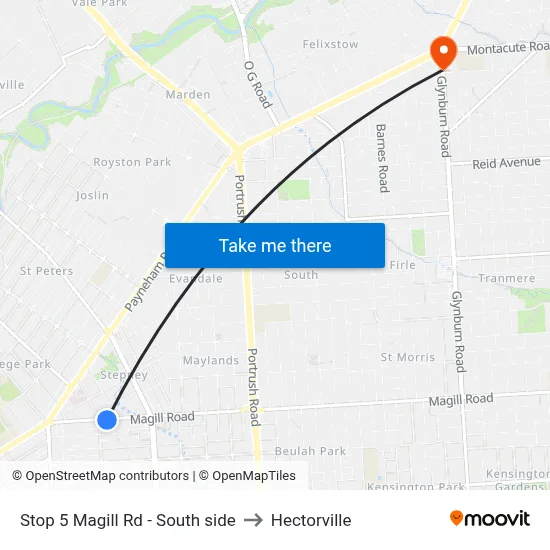 Stop 5 Magill Rd - South side to Hectorville map