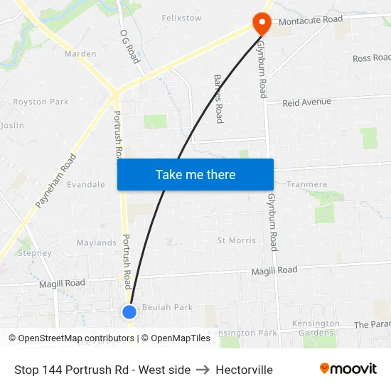 Stop 144 Portrush Rd - West side to Hectorville map