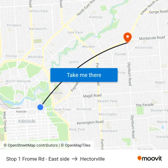 Stop 1 Frome Rd - East side to Hectorville map