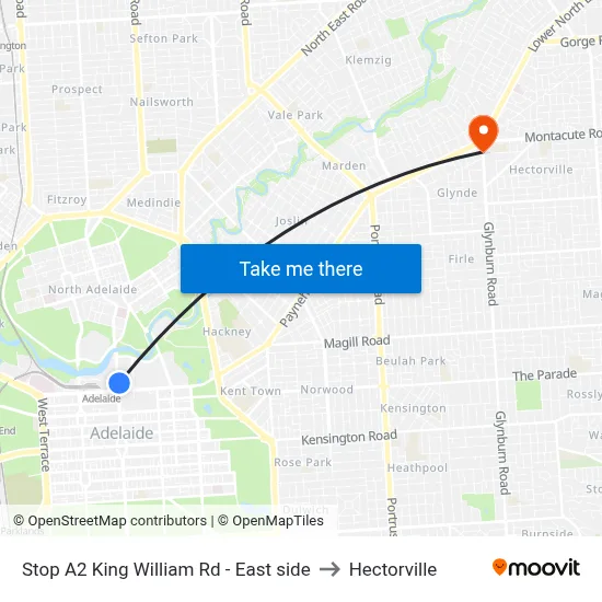 Stop A2 King William Rd - East side to Hectorville map