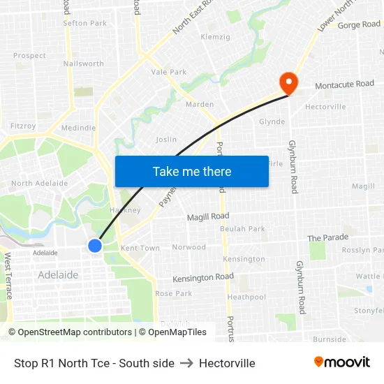 Stop R1 North Tce - South side to Hectorville map