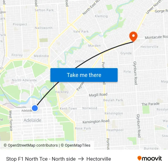 Stop F1 North Tce - North side to Hectorville map