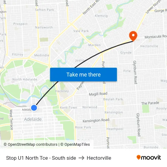 Stop U1 North Tce - South side to Hectorville map