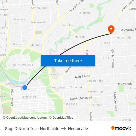 Stop D North Tce - North side to Hectorville map