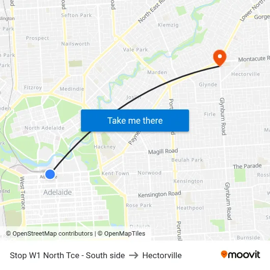 Stop W1 North Tce - South side to Hectorville map