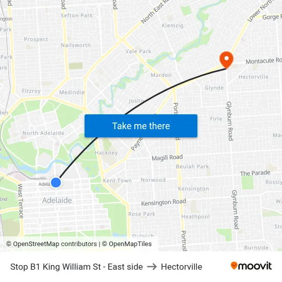 Stop B1 King William St - East side to Hectorville map