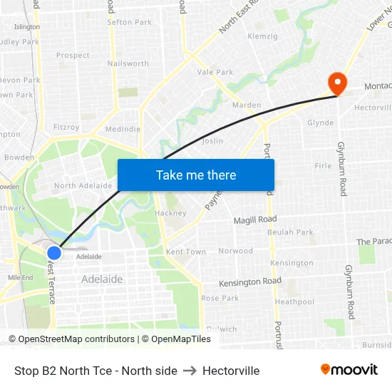 Stop B2 North Tce - North side to Hectorville map
