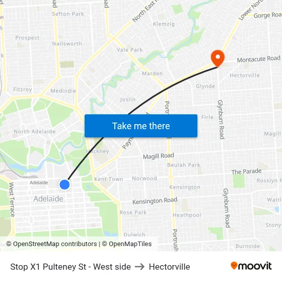 Stop X1 Pulteney St - West side to Hectorville map