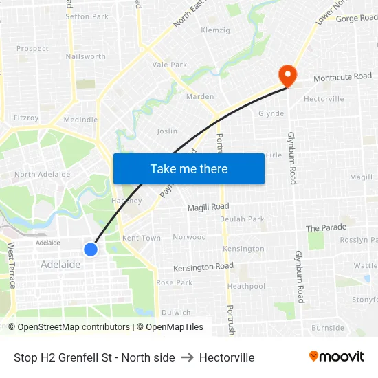 Stop H2 Grenfell St - North side to Hectorville map