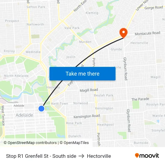 Stop R1 Grenfell St - South side to Hectorville map