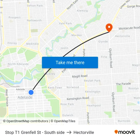 Stop T1 Grenfell St - South side to Hectorville map