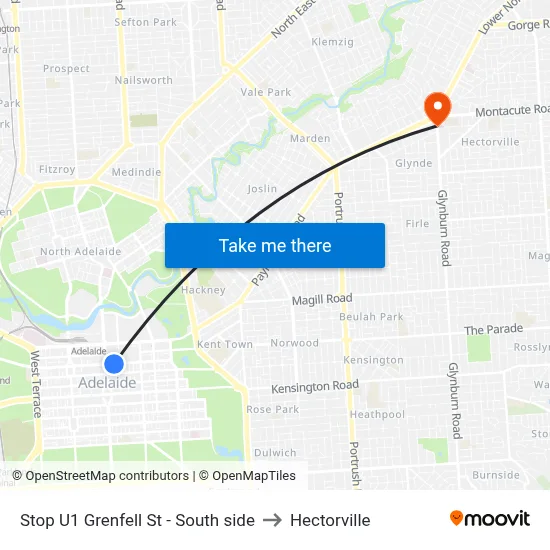 Stop U1 Grenfell St - South side to Hectorville map