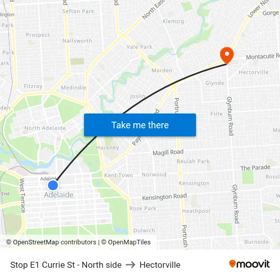 Stop E1 Currie St - North side to Hectorville map