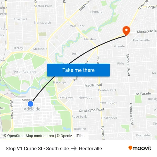 Stop V1 Currie St - South side to Hectorville map