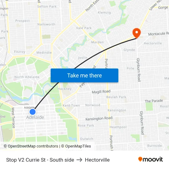 Stop V2 Currie St - South side to Hectorville map