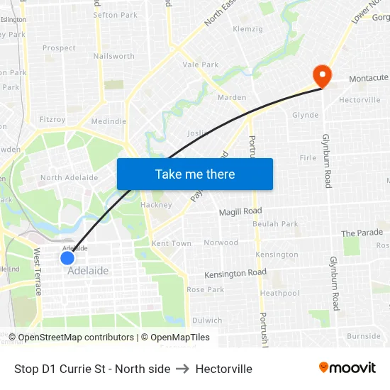 Stop D1 Currie St - North side to Hectorville map