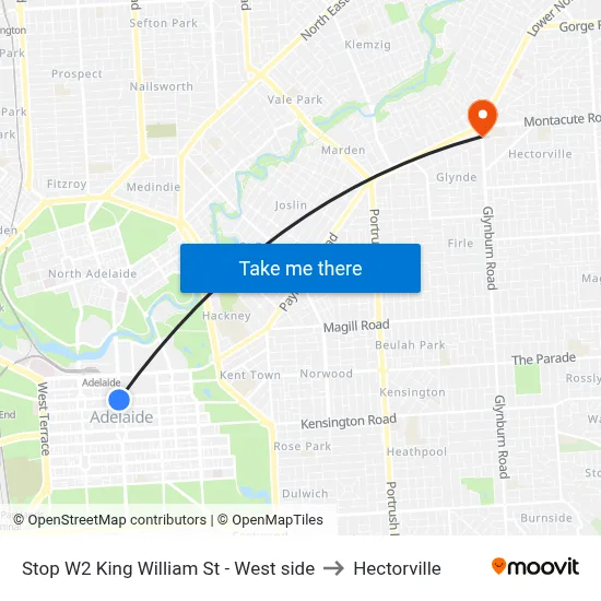 Stop W2 King William St - West side to Hectorville map