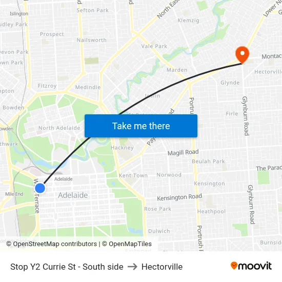 Stop Y2 Currie St - South side to Hectorville map
