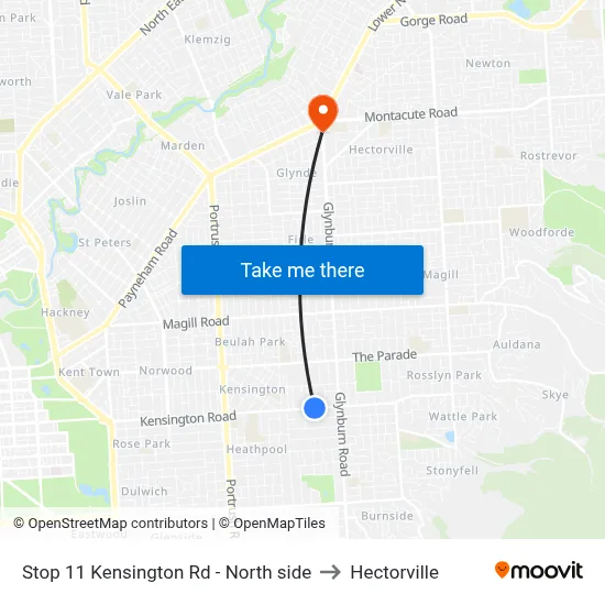 Stop 11 Kensington Rd - North side to Hectorville map